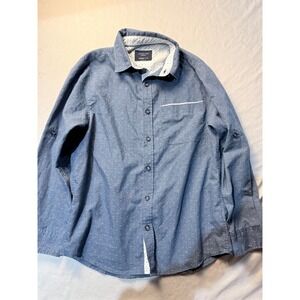 Level Ten Boys Blue Long Sleeve Button Down Shirt Micro Pattern Size M 10-12